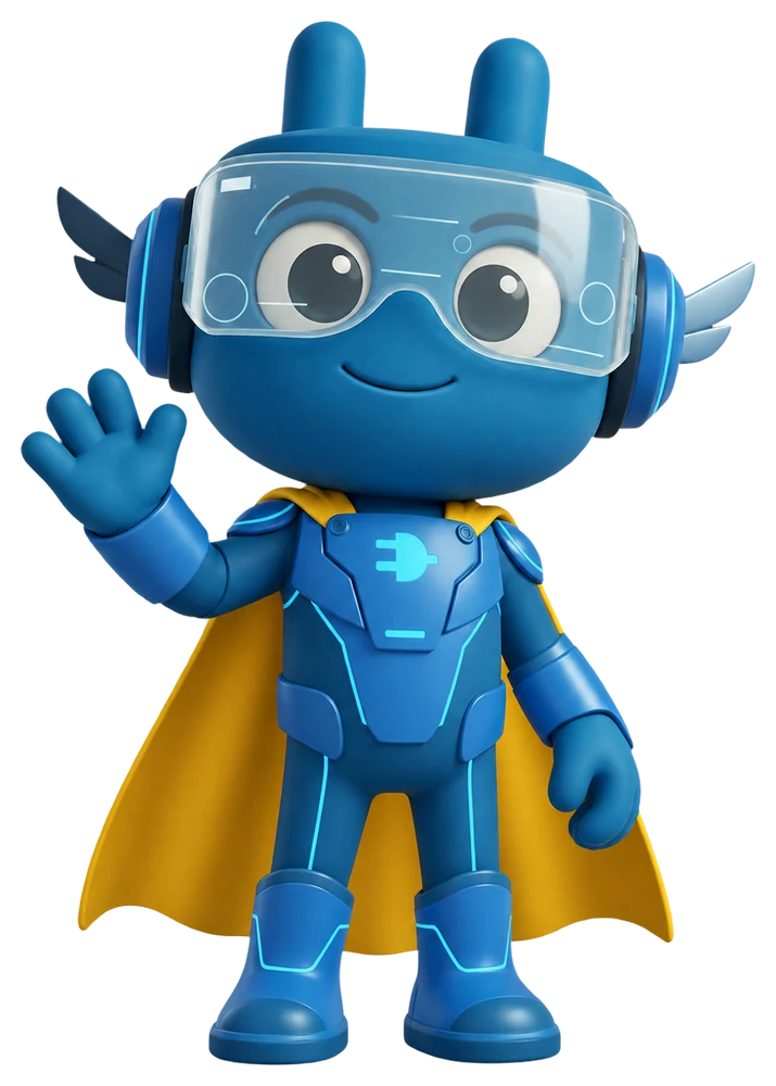 pluggy welcomes you with a friendly smile and a wave.
